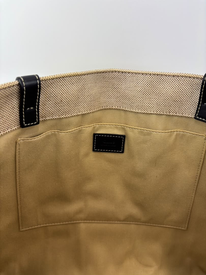 Woody Large Linen Tote Bag Beige/Black