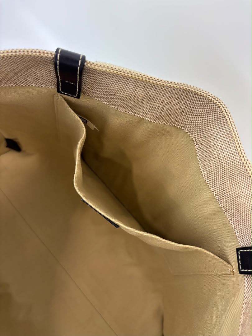 Woody Large Linen Tote Bag Beige/Black