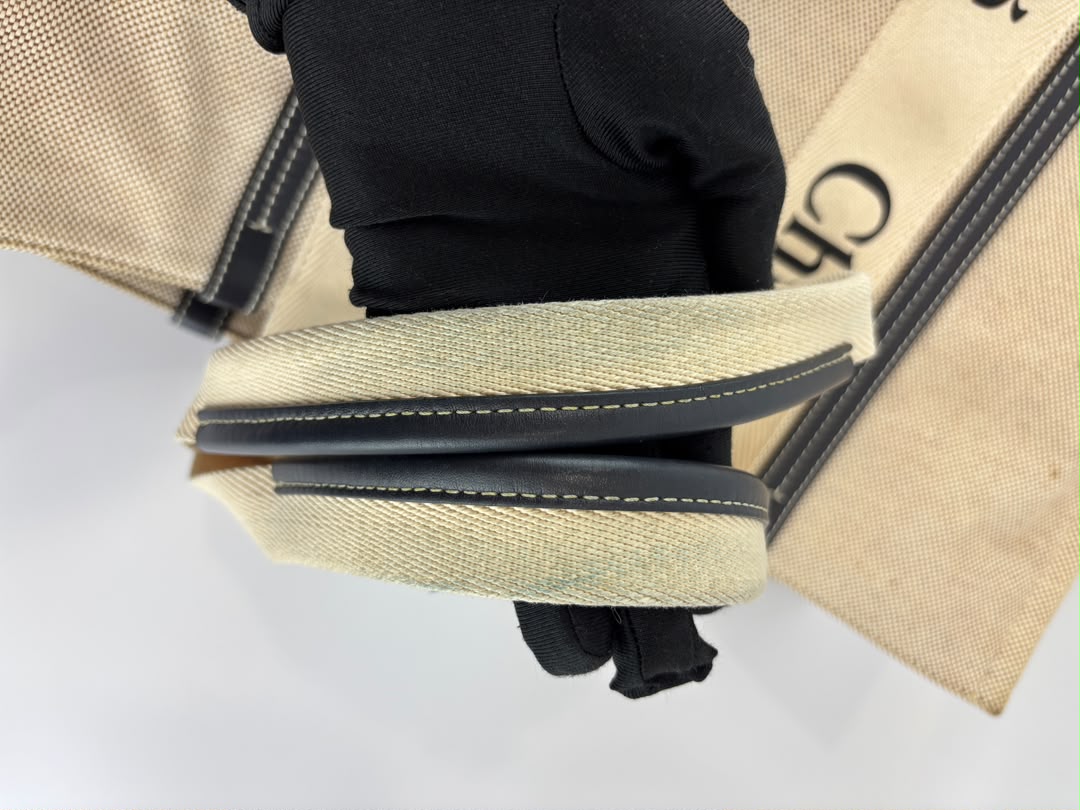Woody Large Linen Tote Bag Beige/Black