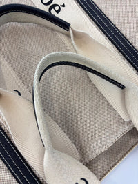 Woody Large Linen Tote Bag Beige/Black