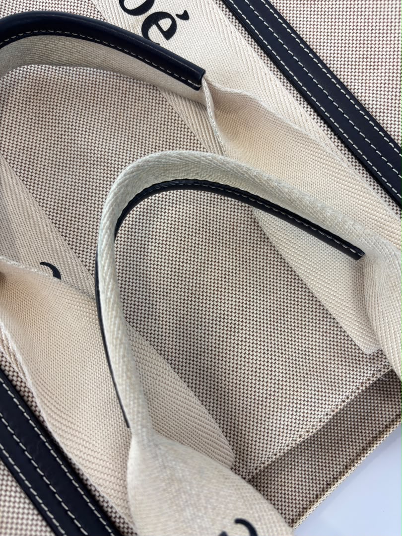 Woody Large Linen Tote Bag Beige/Black