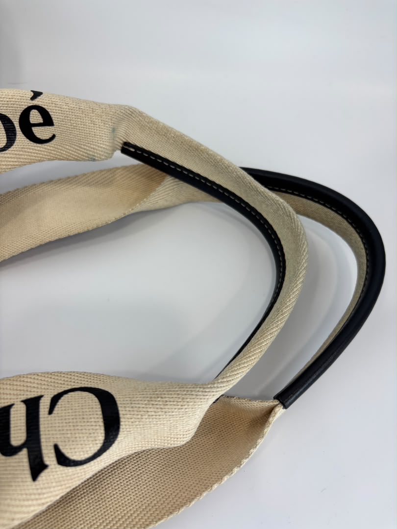Woody Large Linen Tote Bag Beige/Black