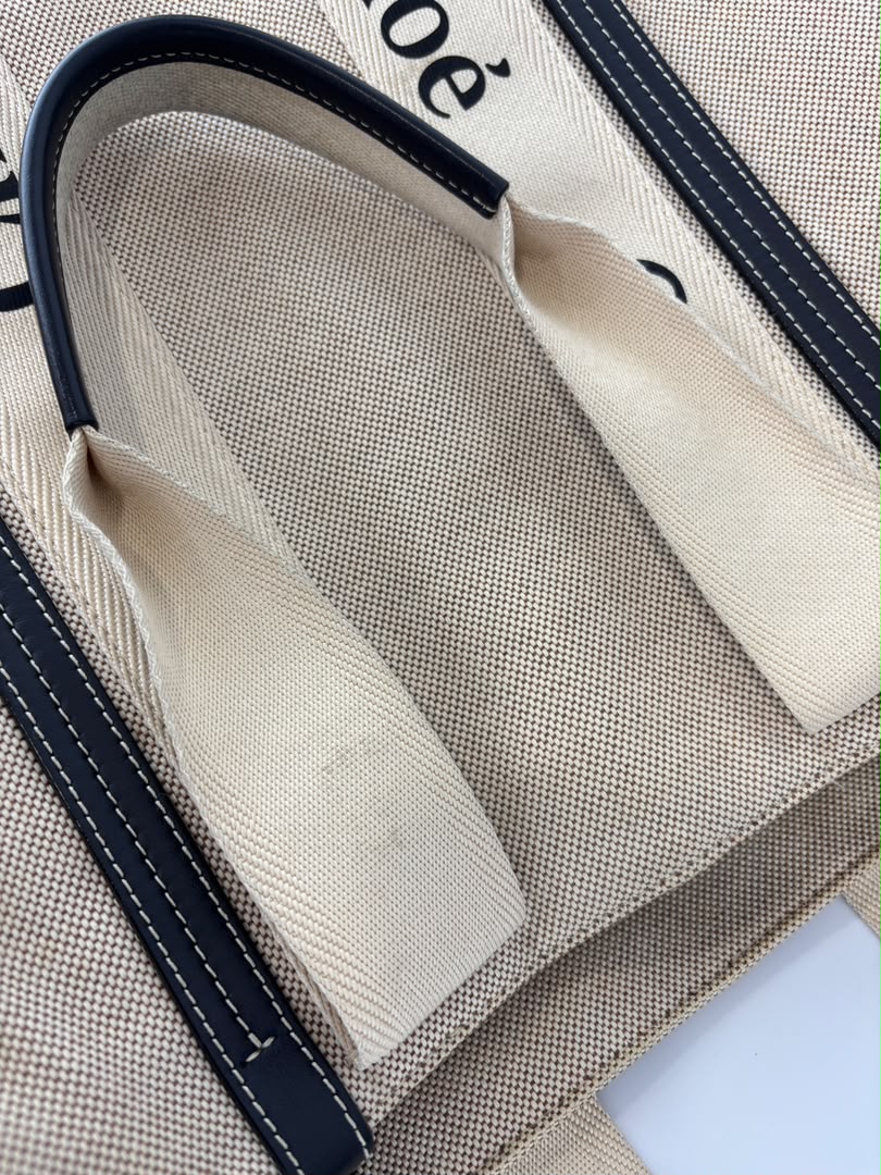 Woody Large Linen Tote Bag Beige/Black