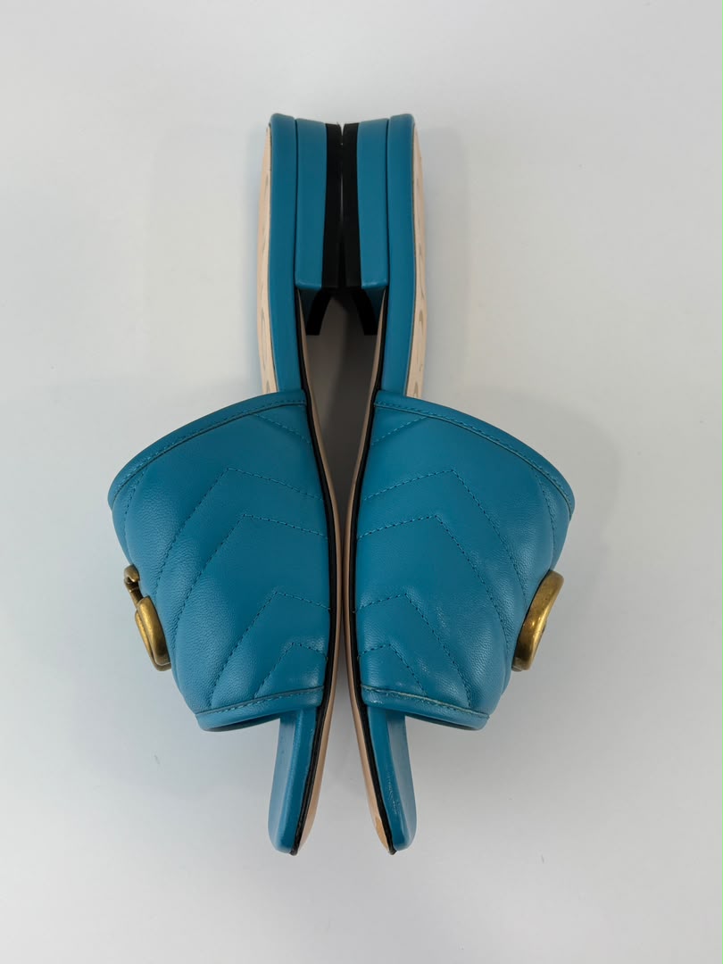 Nappa Matelasse GG Marmont Flat Slide Sandals Light Blue