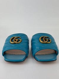 Nappa Matelasse GG Marmont Flat Slide Sandals Light Blue