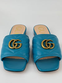 Nappa Matelasse GG Marmont Flat Slide Sandals Light Blue