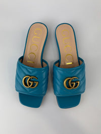Nappa Matelasse GG Marmont Flat Slide Sandals Light Blue