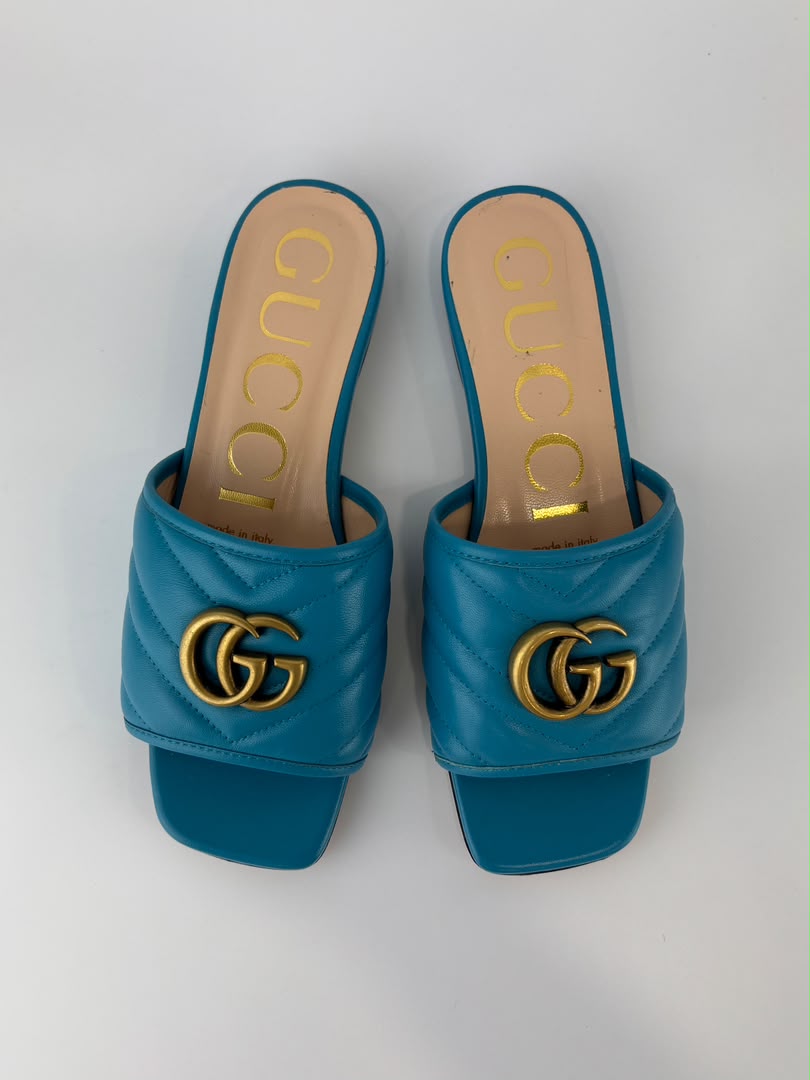 Nappa Matelasse GG Marmont Flat Slide Sandals Light Blue