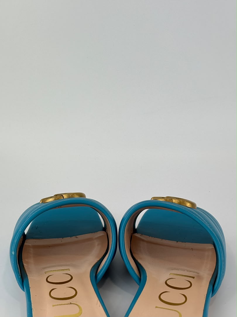 Nappa Matelasse GG Marmont Flat Slide Sandals Light Blue