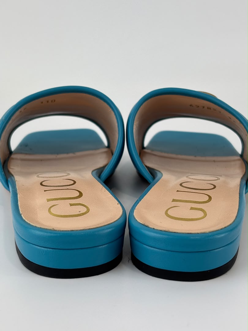 Nappa Matelasse GG Marmont Flat Slide Sandals Light Blue