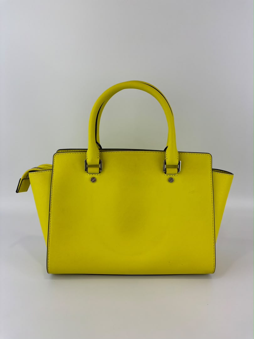Selma Medium Satchel Neon Yellow Saffiano Leather
