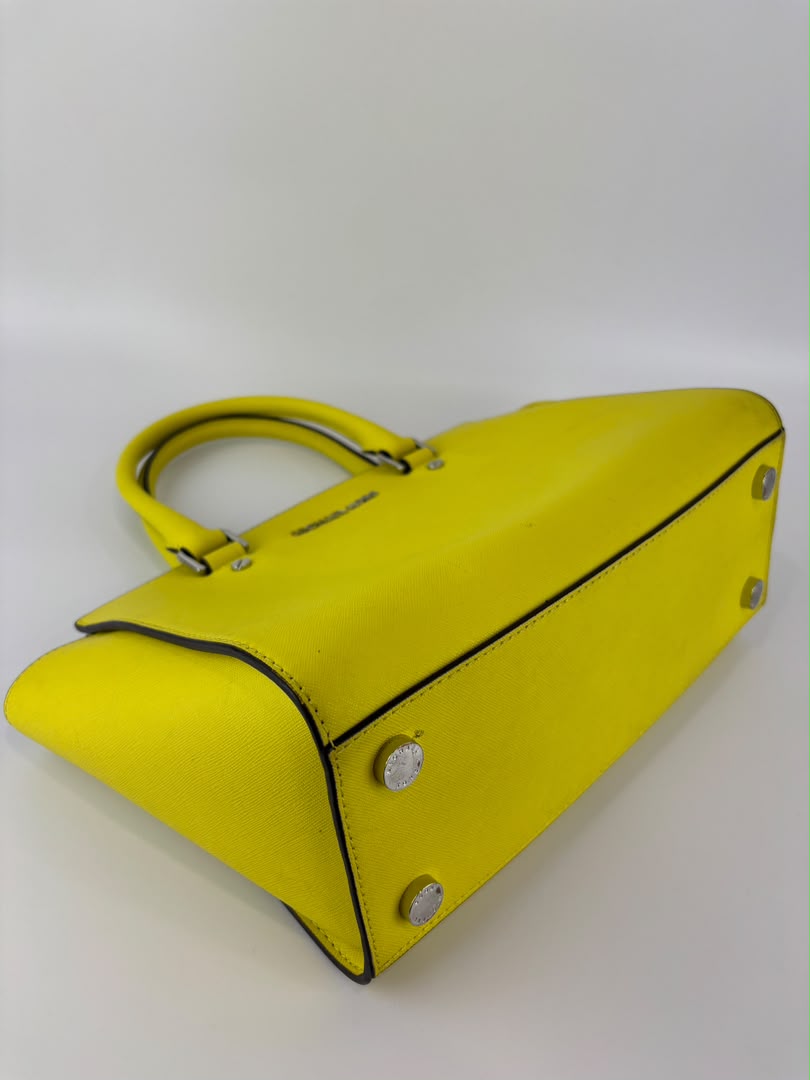 Selma Medium Satchel Neon Yellow Saffiano Leather