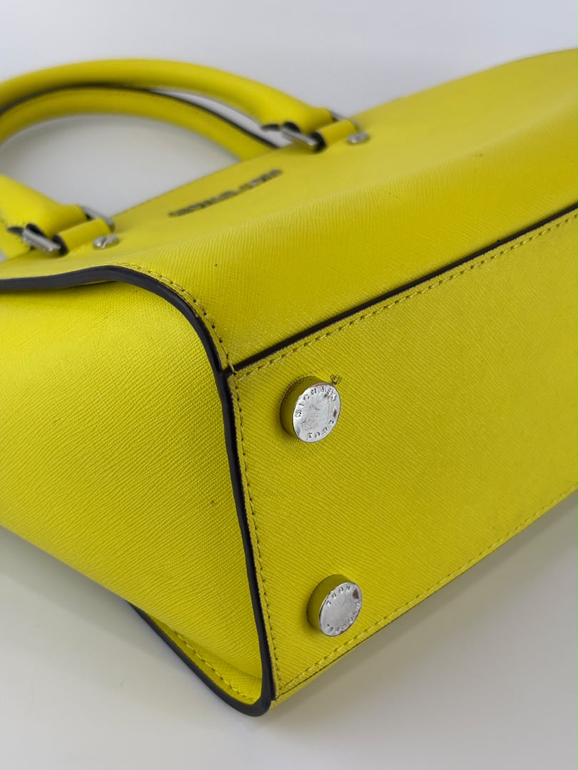 Selma Medium Satchel Neon Yellow Saffiano Leather