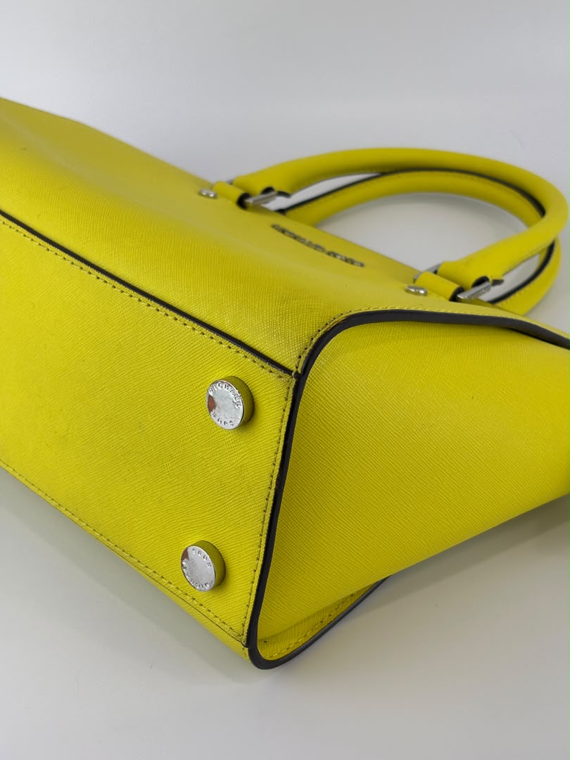 Selma Medium Satchel Neon Yellow Saffiano Leather