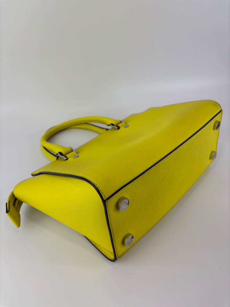 Selma Medium Satchel Neon Yellow Saffiano Leather