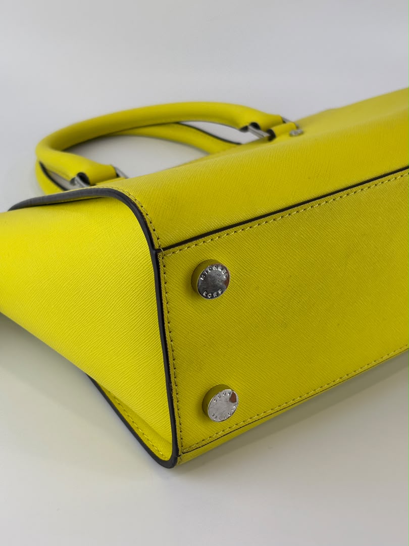 Selma Medium Satchel Neon Yellow Saffiano Leather