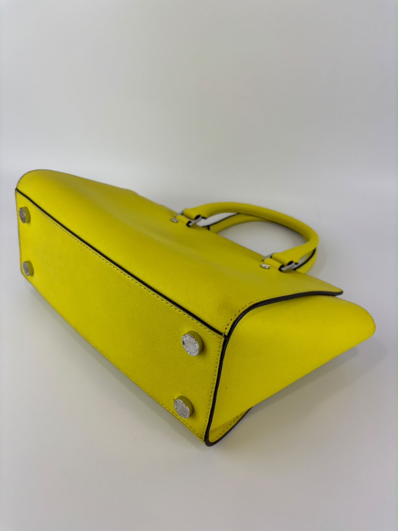 Selma Medium Satchel Neon Yellow Saffiano Leather