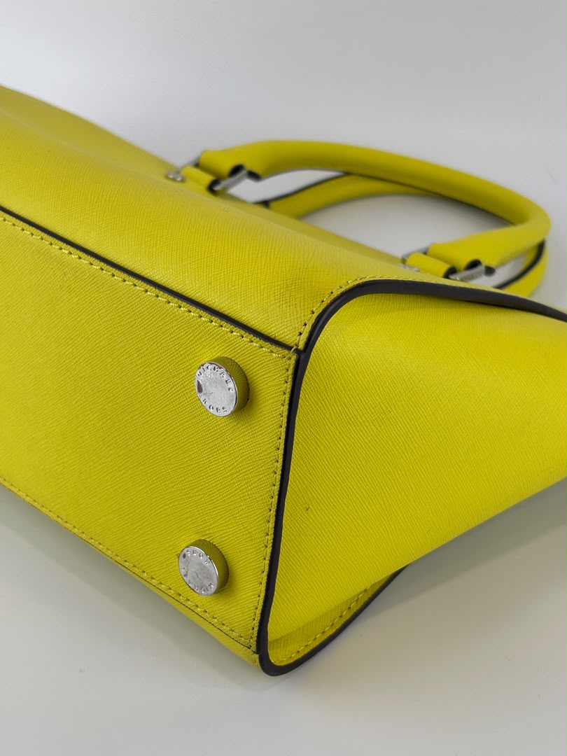 Selma Medium Satchel Neon Yellow Saffiano Leather