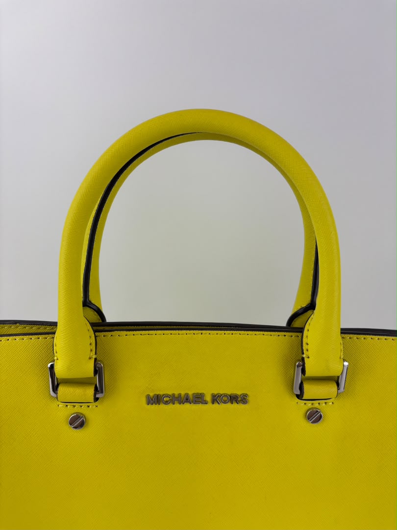 Selma Medium Satchel Neon Yellow Saffiano Leather