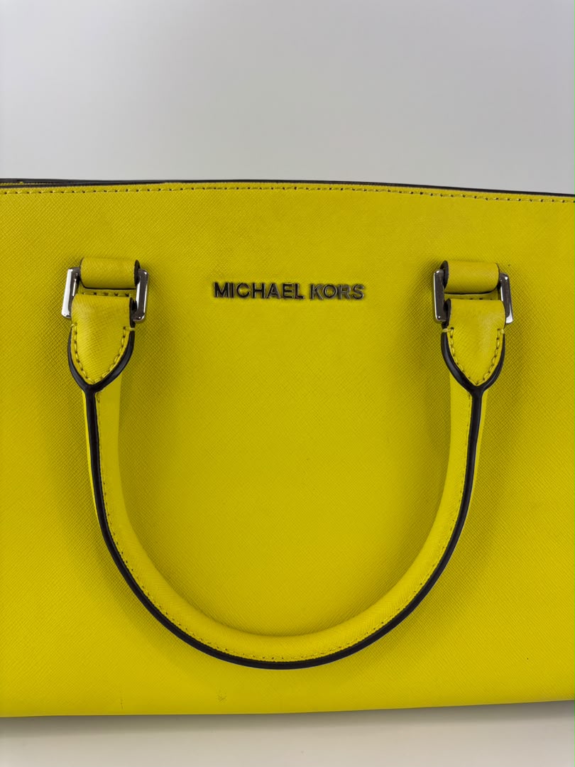 Selma Medium Satchel Neon Yellow Saffiano Leather