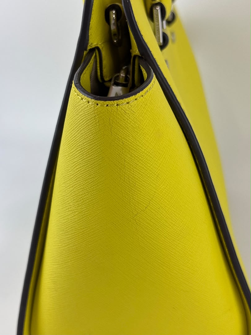 Selma Medium Satchel Neon Yellow Saffiano Leather