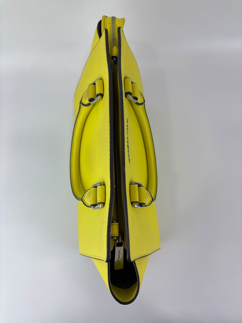 Selma Medium Satchel Neon Yellow Saffiano Leather