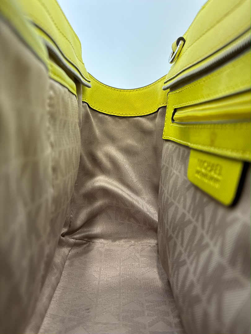 Selma Medium Satchel Neon Yellow Saffiano Leather