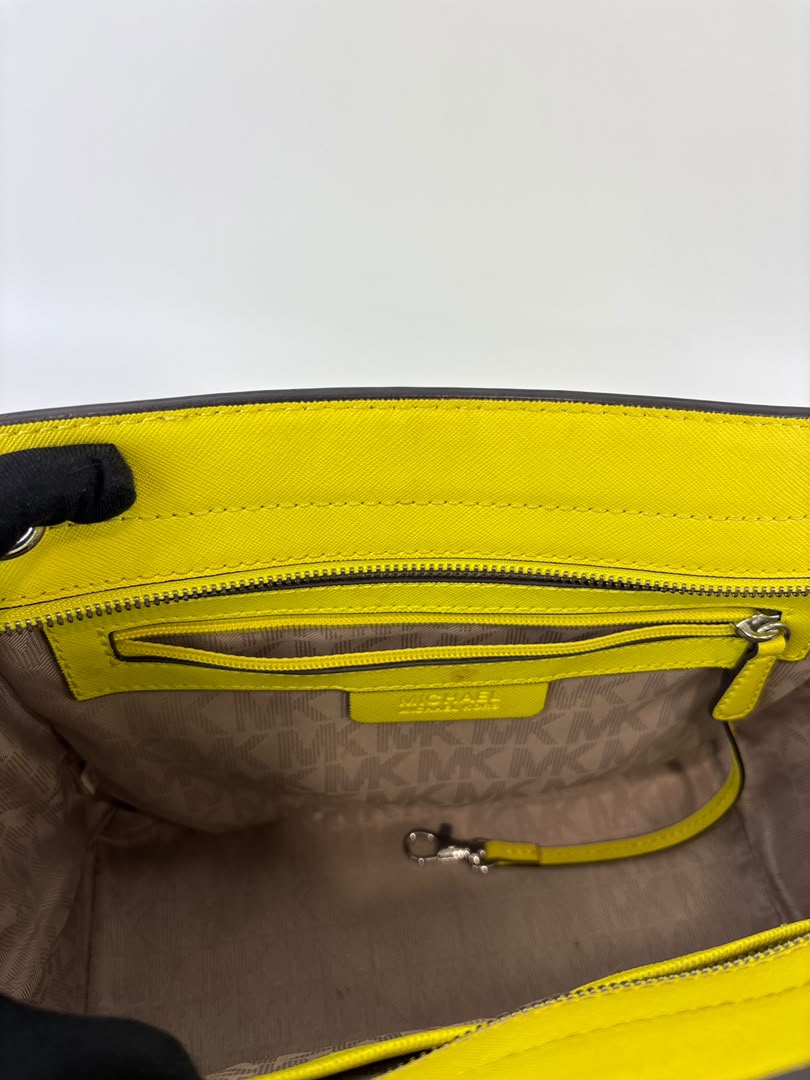 Selma Medium Satchel Neon Yellow Saffiano Leather