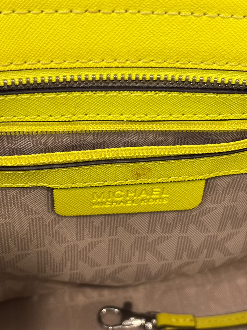 Selma Medium Satchel Neon Yellow Saffiano Leather