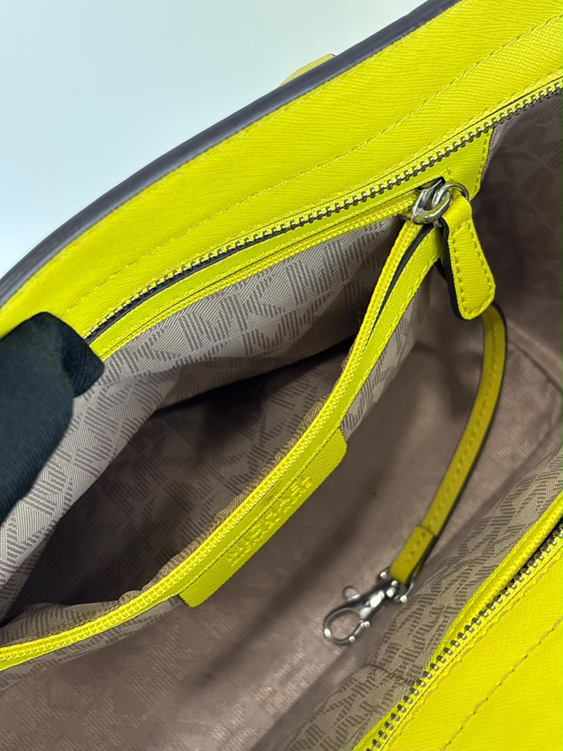 Selma Medium Satchel Neon Yellow Saffiano Leather