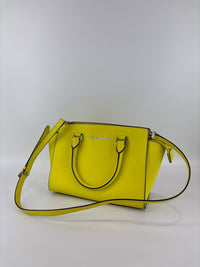 Selma Medium Satchel Neon Yellow Saffiano Leather