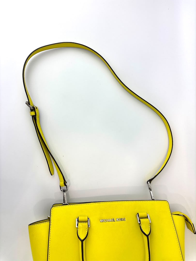 Selma Medium Satchel Neon Yellow Saffiano Leather