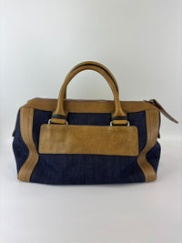 Ethel Zip Satchel Bag Blue Denim/Brown Leather