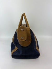 Ethel Zip Satchel Bag Blue Denim/Brown Leather