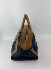 Ethel Zip Satchel Bag Blue Denim/Brown Leather