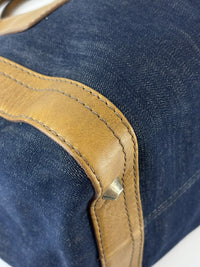 Ethel Zip Satchel Bag Blue Denim/Brown Leather