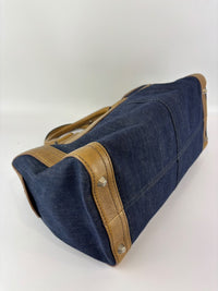 Ethel Zip Satchel Bag Blue Denim/Brown Leather