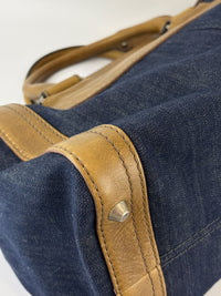 Ethel Zip Satchel Bag Blue Denim/Brown Leather