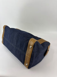 Ethel Zip Satchel Bag Blue Denim/Brown Leather