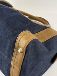 Ethel Zip Satchel Bag Blue Denim/Brown Leather