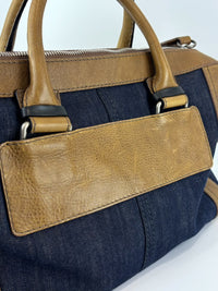 Ethel Zip Satchel Bag Blue Denim/Brown Leather