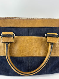 Ethel Zip Satchel Bag Blue Denim/Brown Leather