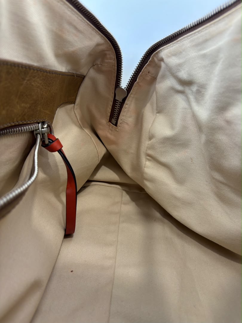 Ethel Zip Satchel Bag Blue Denim/Brown Leather