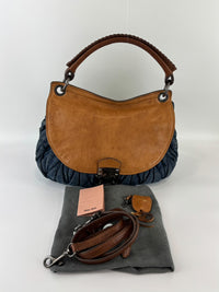 Matelassé Denim and Leather Hobo Bag Blue/Brown