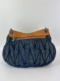 Matelassé Denim and Leather Hobo Bag Blue/Brown