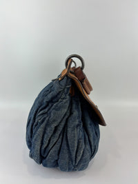 Matelassé Denim and Leather Hobo Bag Blue/Brown