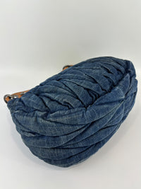 Matelassé Denim and Leather Hobo Bag Blue/Brown