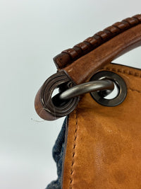 Matelassé Denim and Leather Hobo Bag Blue/Brown