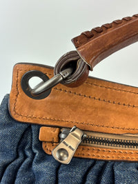 Matelassé Denim and Leather Hobo Bag Blue/Brown