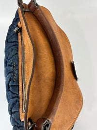 Matelassé Denim and Leather Hobo Bag Blue/Brown